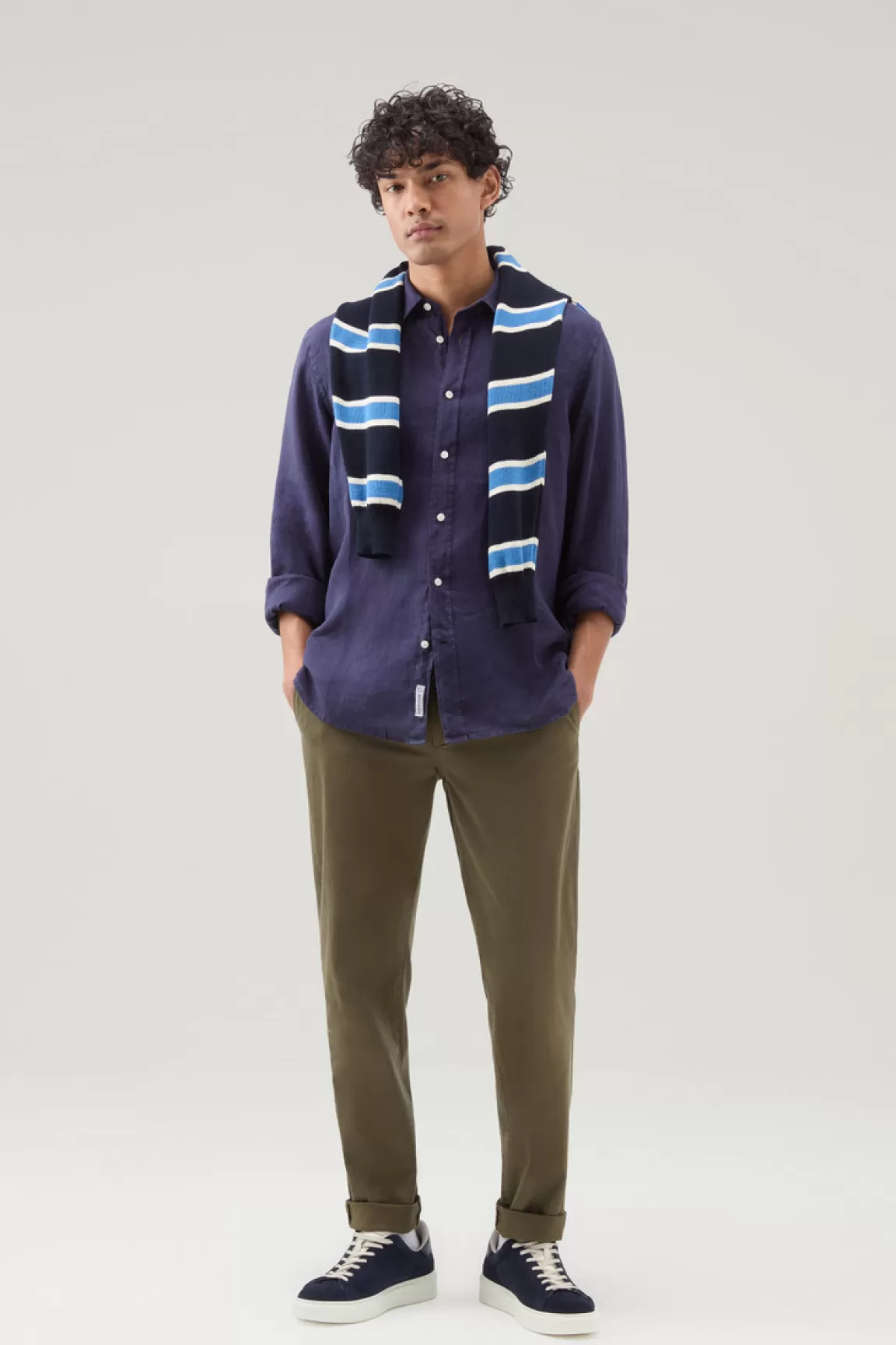 Uomo Woolrich Camicie>Camicia In Puro Lino Tinta In Capo