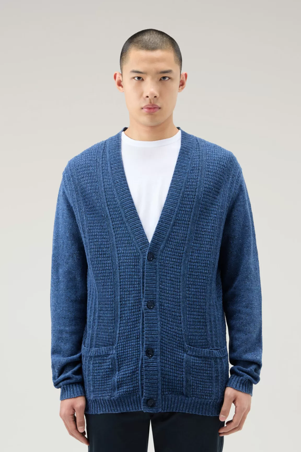 Uomo Woolrich Maglieria>Cardigan In Misto Cotone E Lino