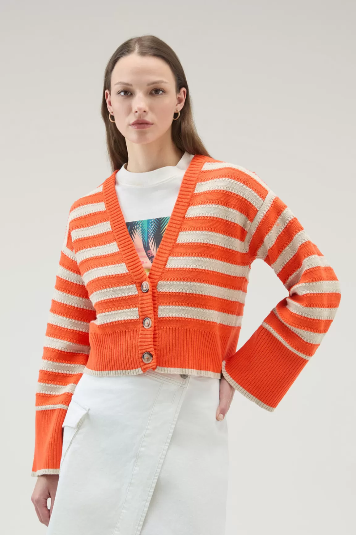 Donna Woolrich Maglieria>Cardigan In Puro Cotone Con Bottoni