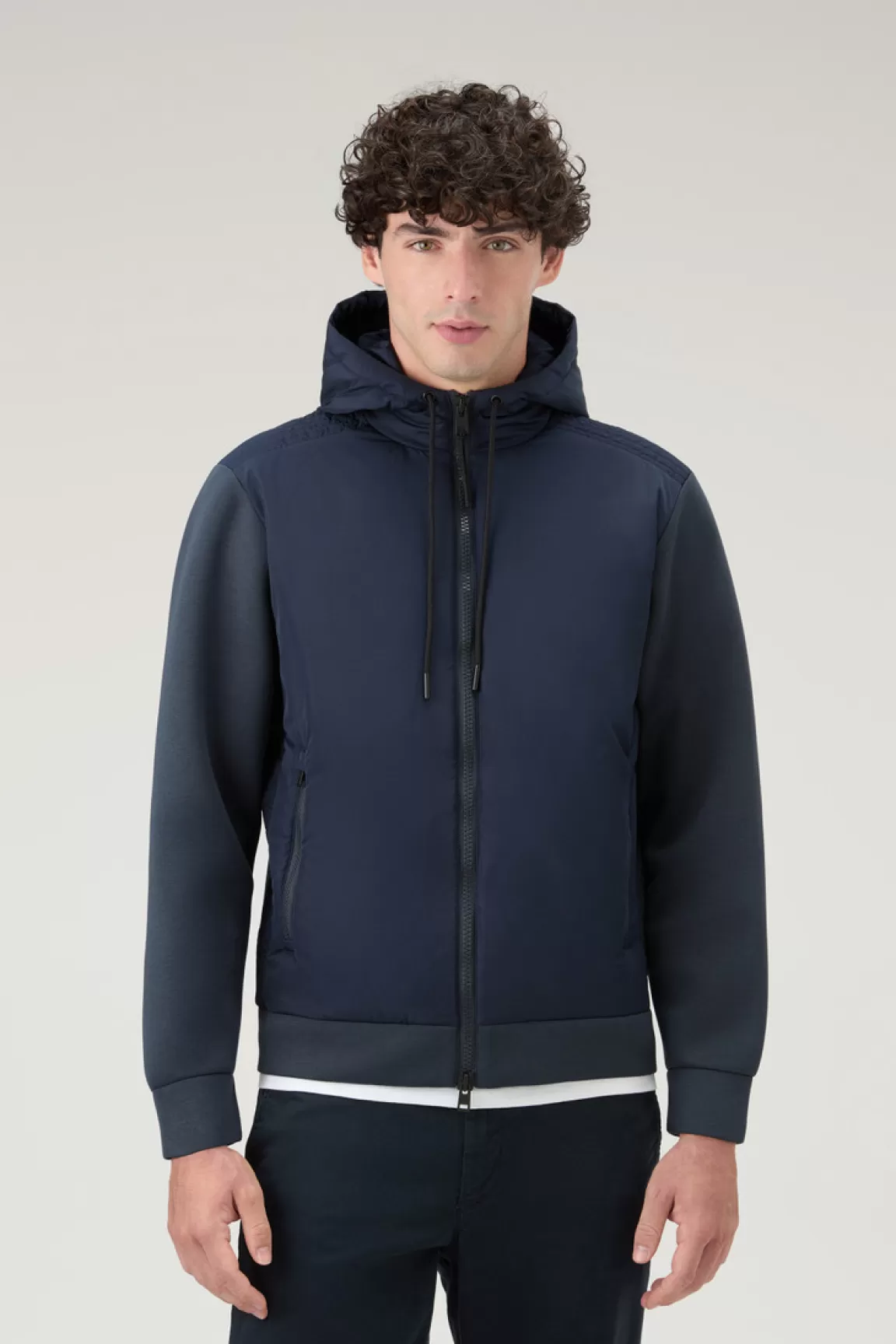 Uomo Woolrich Felpe>Felpa Con Cappuccio Ibrida In Misto Cotone Con Zip