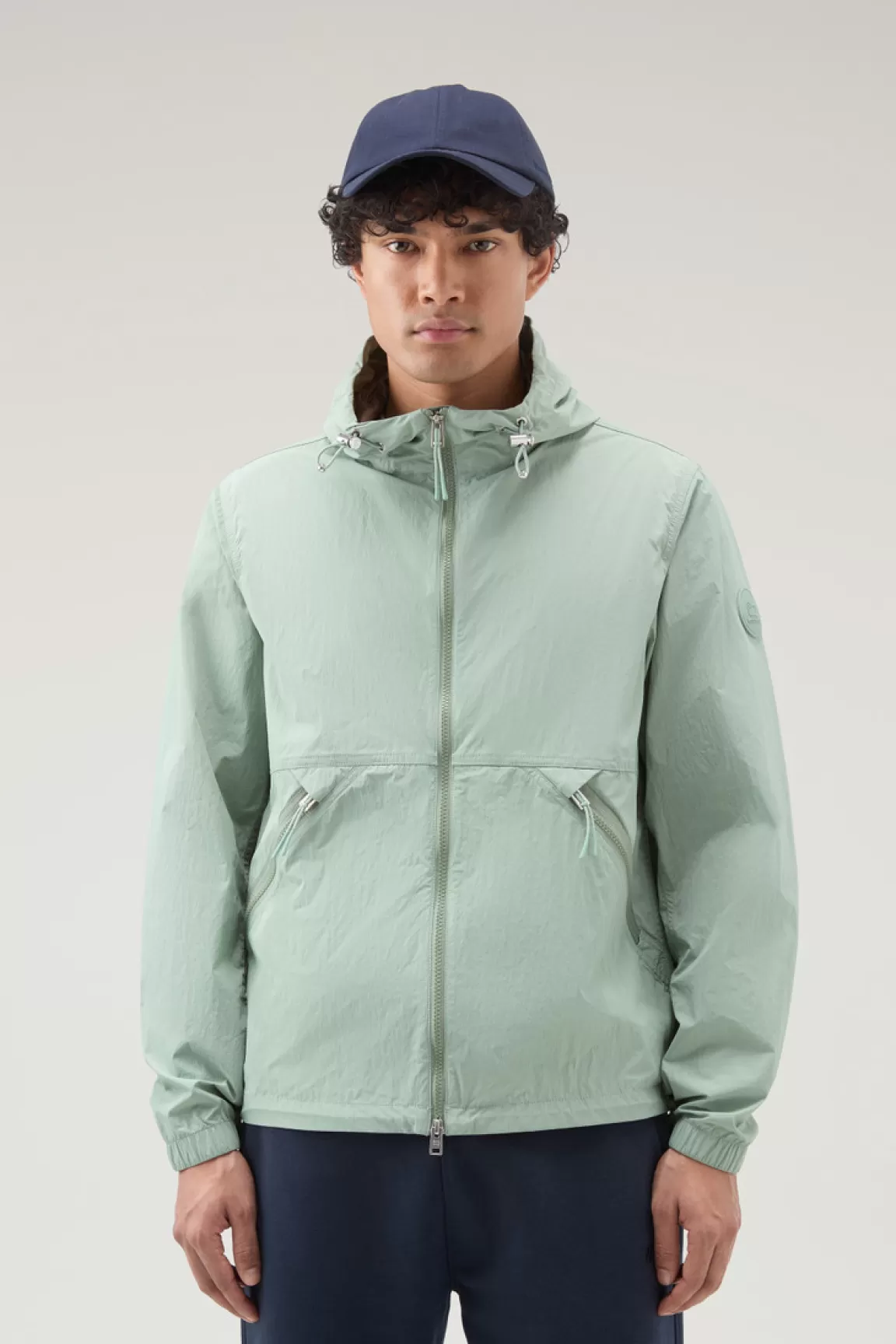 Uomo Woolrich Giacche>Giacca A Vento In Nylon Crinkle Con Cappuccio