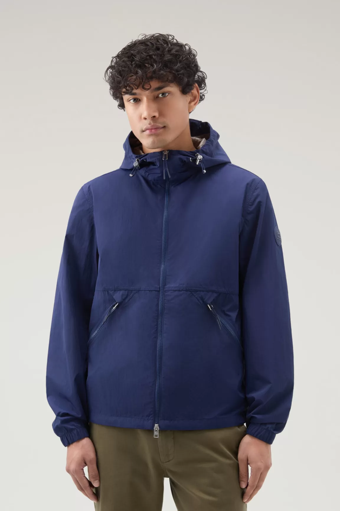 Uomo Woolrich Giacche>Giacca A Vento In Nylon Crinkle Con Cappuccio