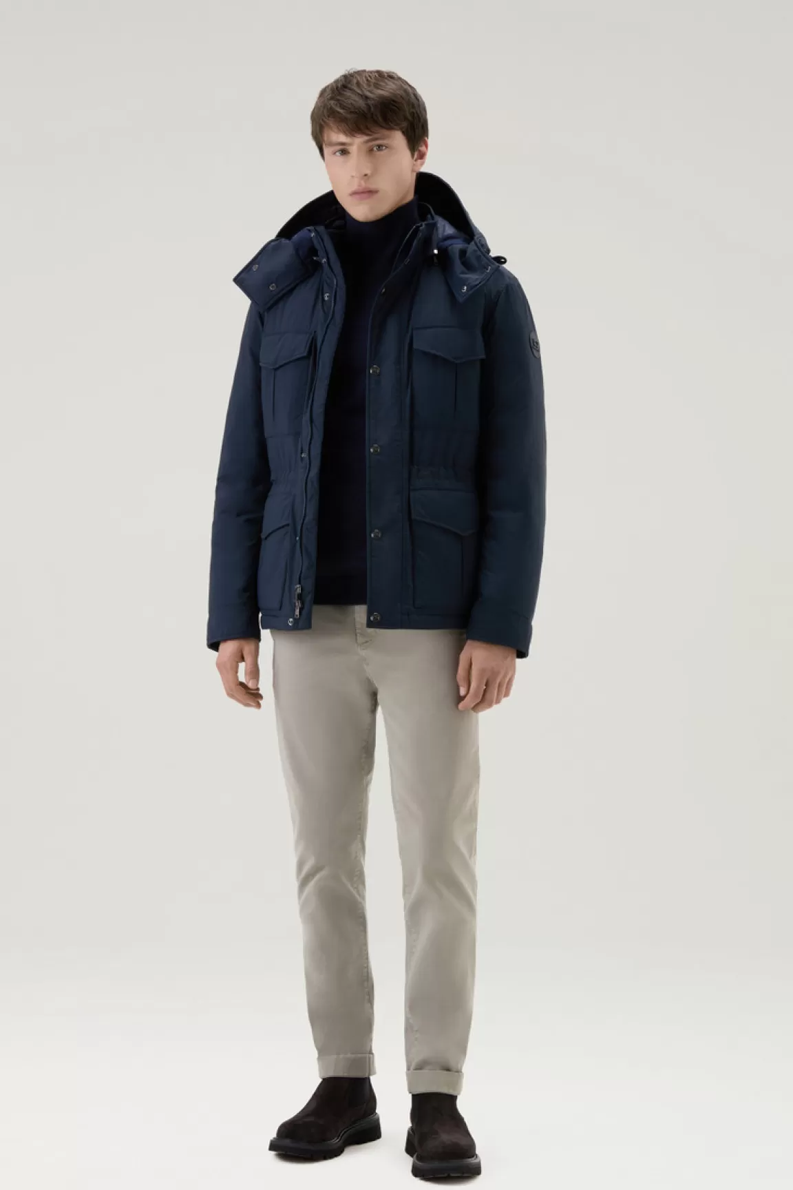 Uomo Woolrich Giacche>Giacca Field Aleutian In Nylon Taslan Con Cappuccio Removibile