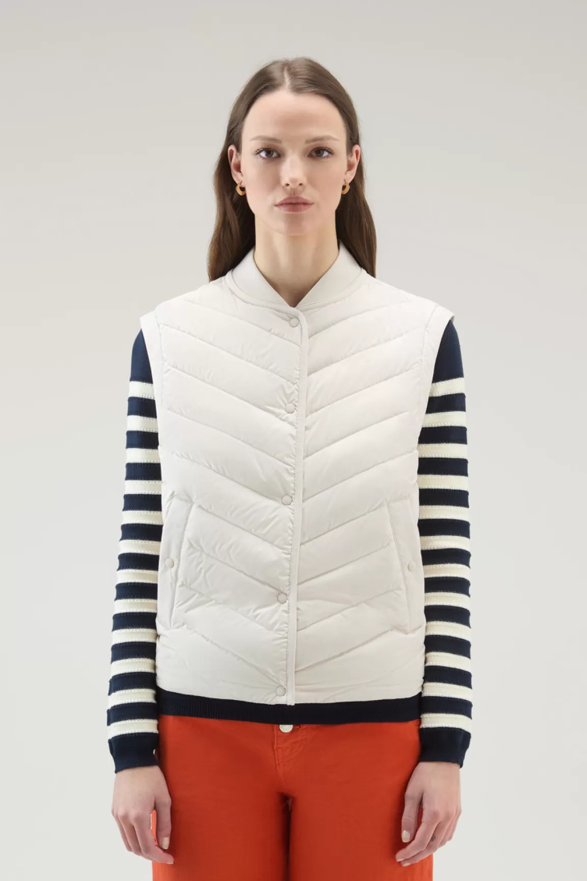 Donna Woolrich Gilet>Gilet In Microfibra Con Trapuntatura Chevron