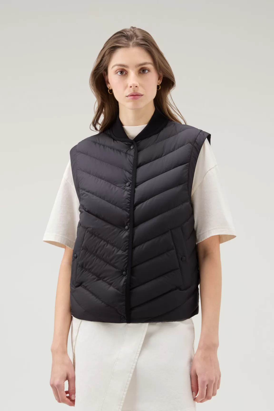 Donna Woolrich Gilet>Gilet In Microfibra Con Trapuntatura Chevron