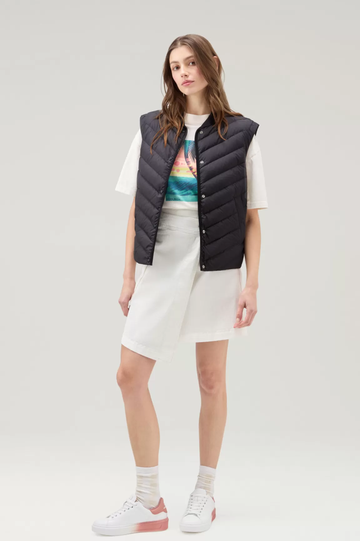 Donna Woolrich Gilet>Gilet In Microfibra Con Trapuntatura Chevron