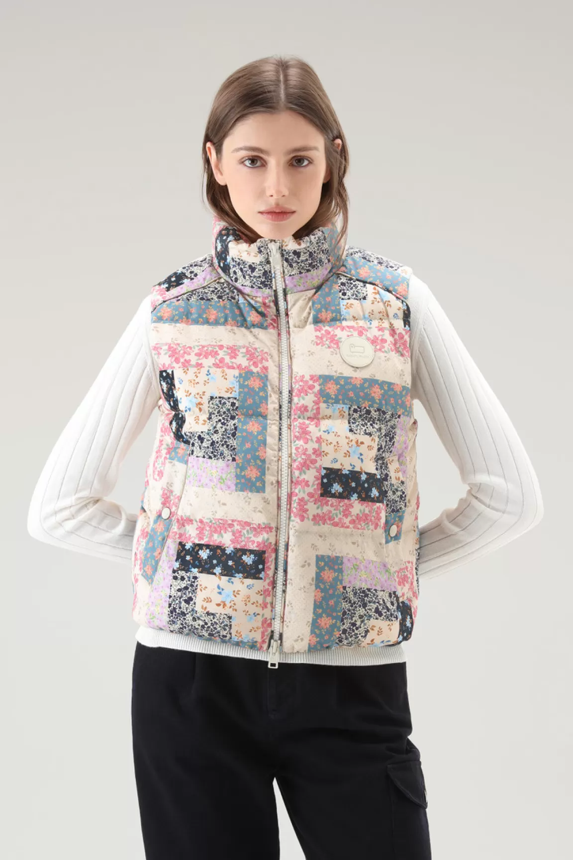 Donna Woolrich Gilet>Gilet Trapuntato Pennsylvania Con Stampa Patchwork