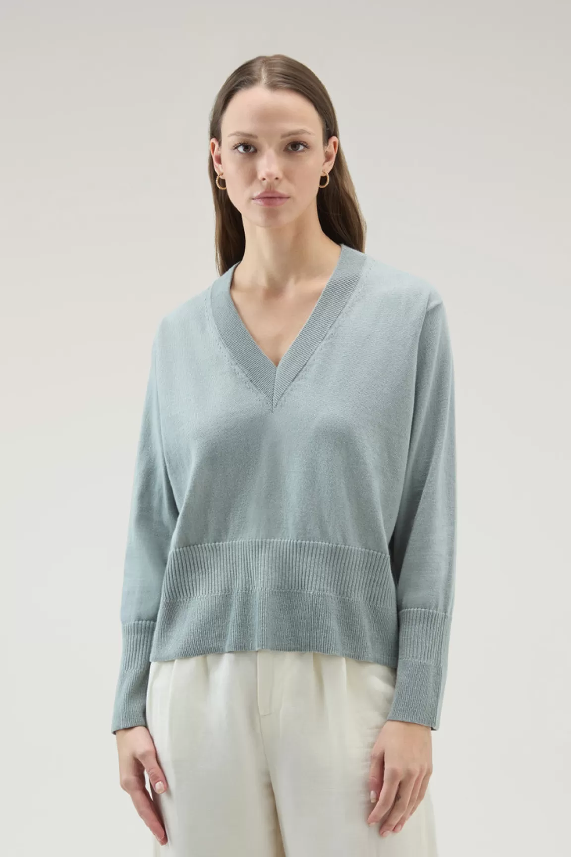 Donna Woolrich Maglieria>Maglia Con Scollo A V In Cotone E Cashmere