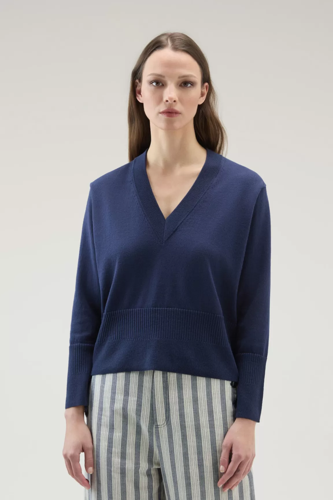 Donna Woolrich Maglieria>Maglia Con Scollo A V In Cotone E Cashmere