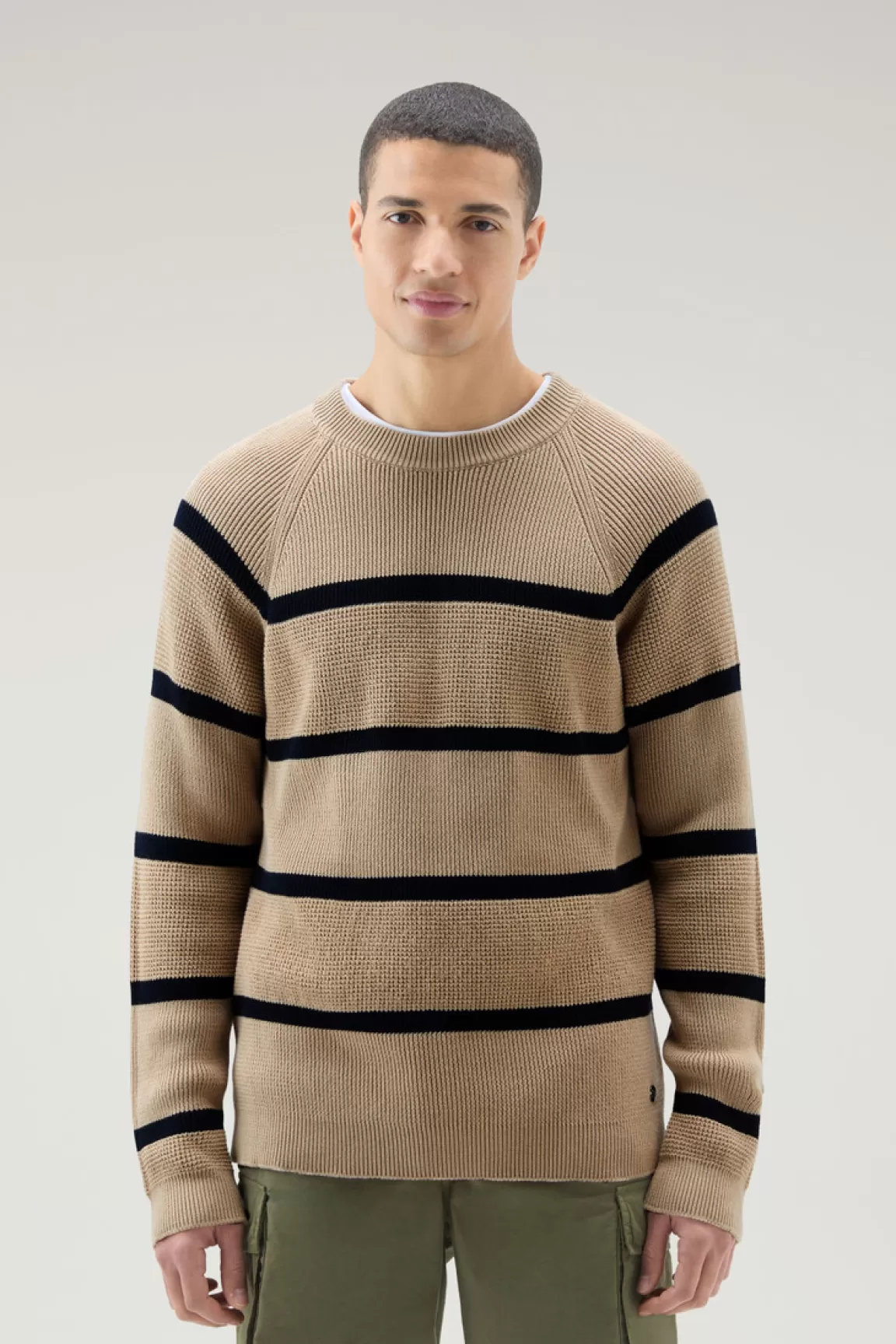 Uomo Woolrich Maglieria>Maglia Girocollo A Righe In Puro Cotone