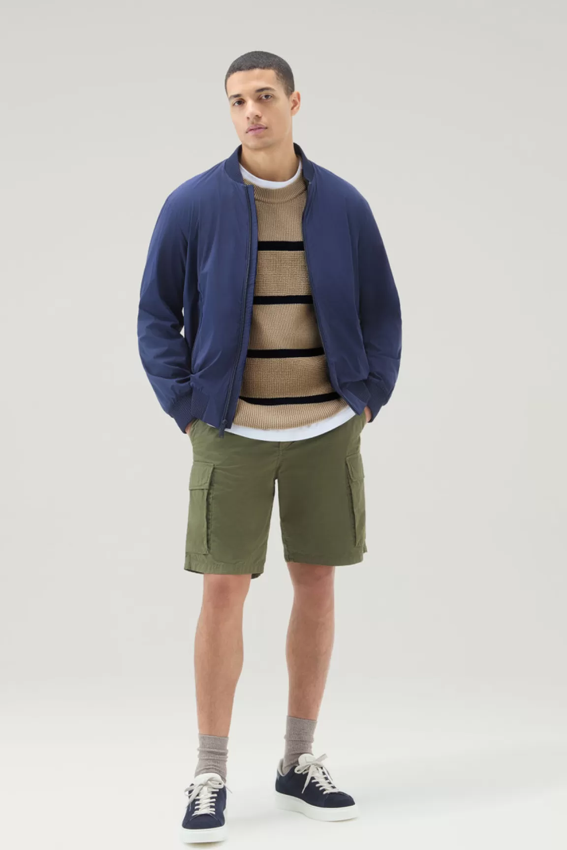 Uomo Woolrich Maglieria>Maglia Girocollo A Righe In Puro Cotone