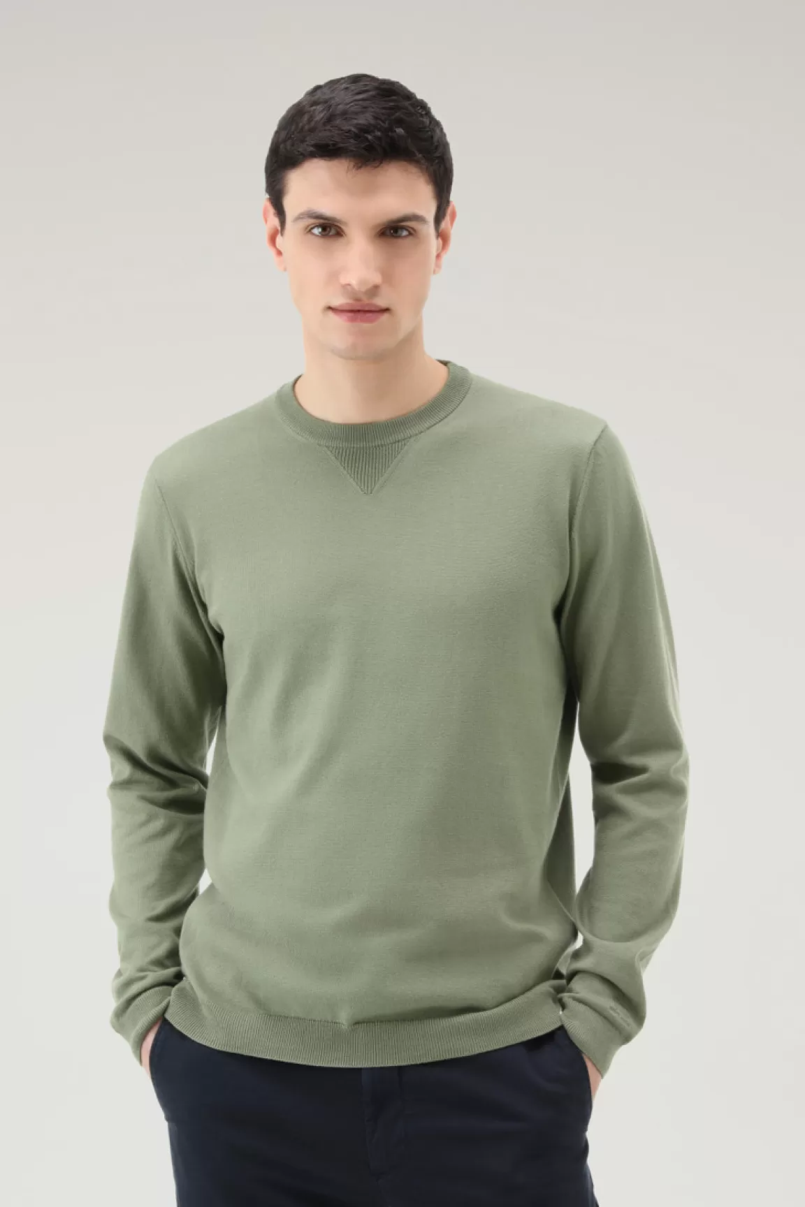 Uomo Woolrich Maglieria>Maglia Girocollo In Puro Cotone