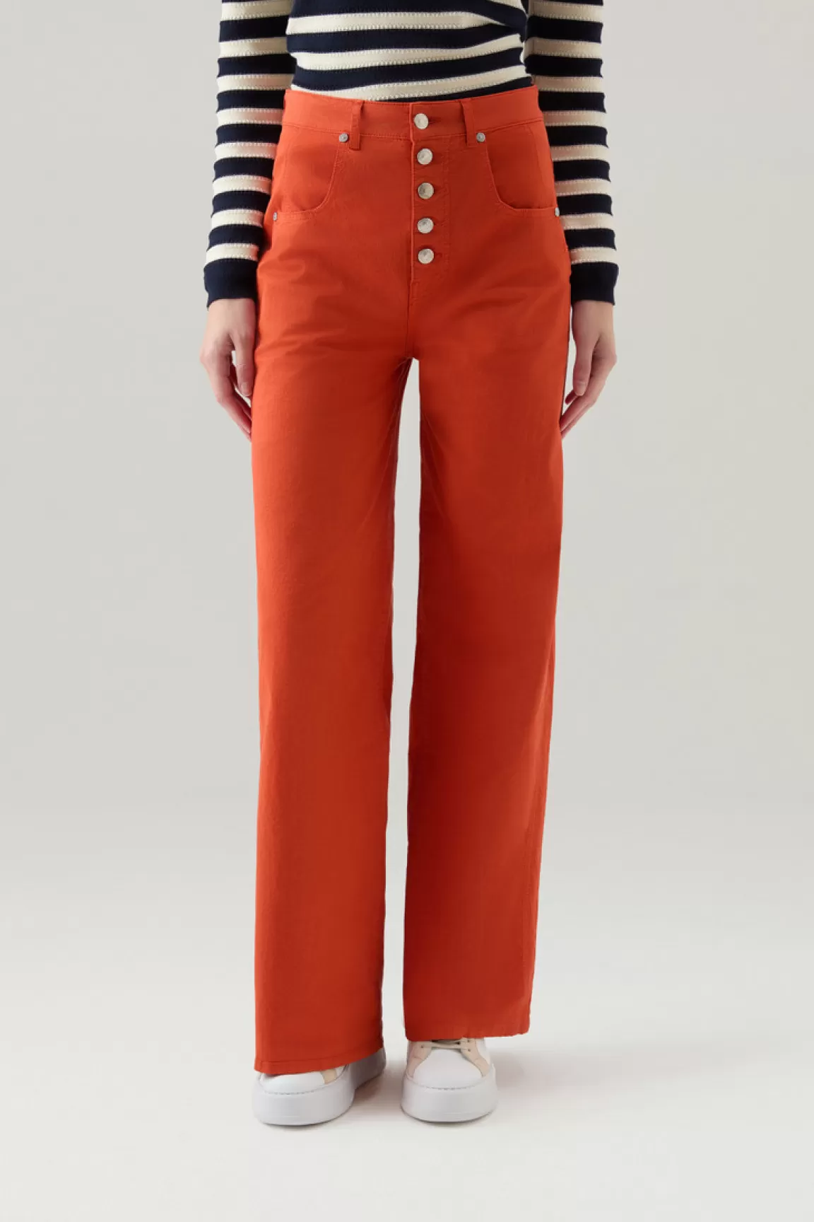 Donna Woolrich Pantaloni e pantaloncini>Pantaloni In Twill Di Cotone Elasticizzato Tinto In Capo