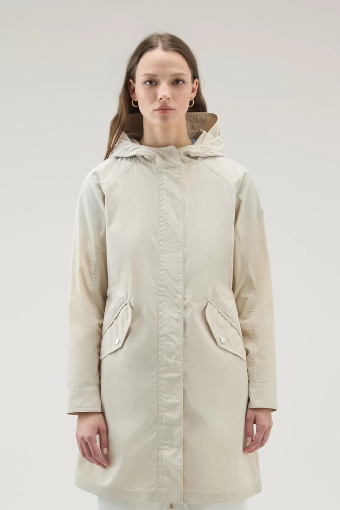 Donna Woolrich Parka>Parka Estivo Lungo In Tessuto Urban Touch Con Cappuccio