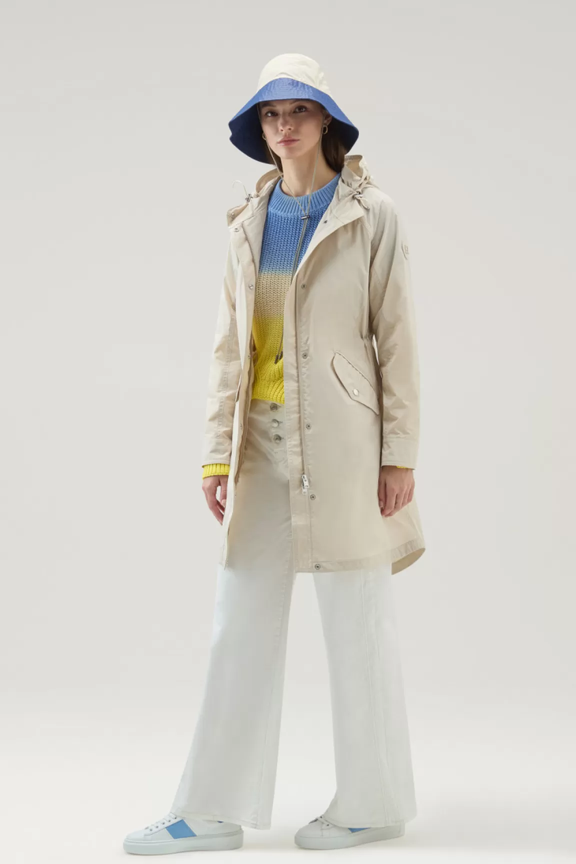 Donna Woolrich Parka>Parka Estivo Lungo In Tessuto Urban Touch Con Cappuccio