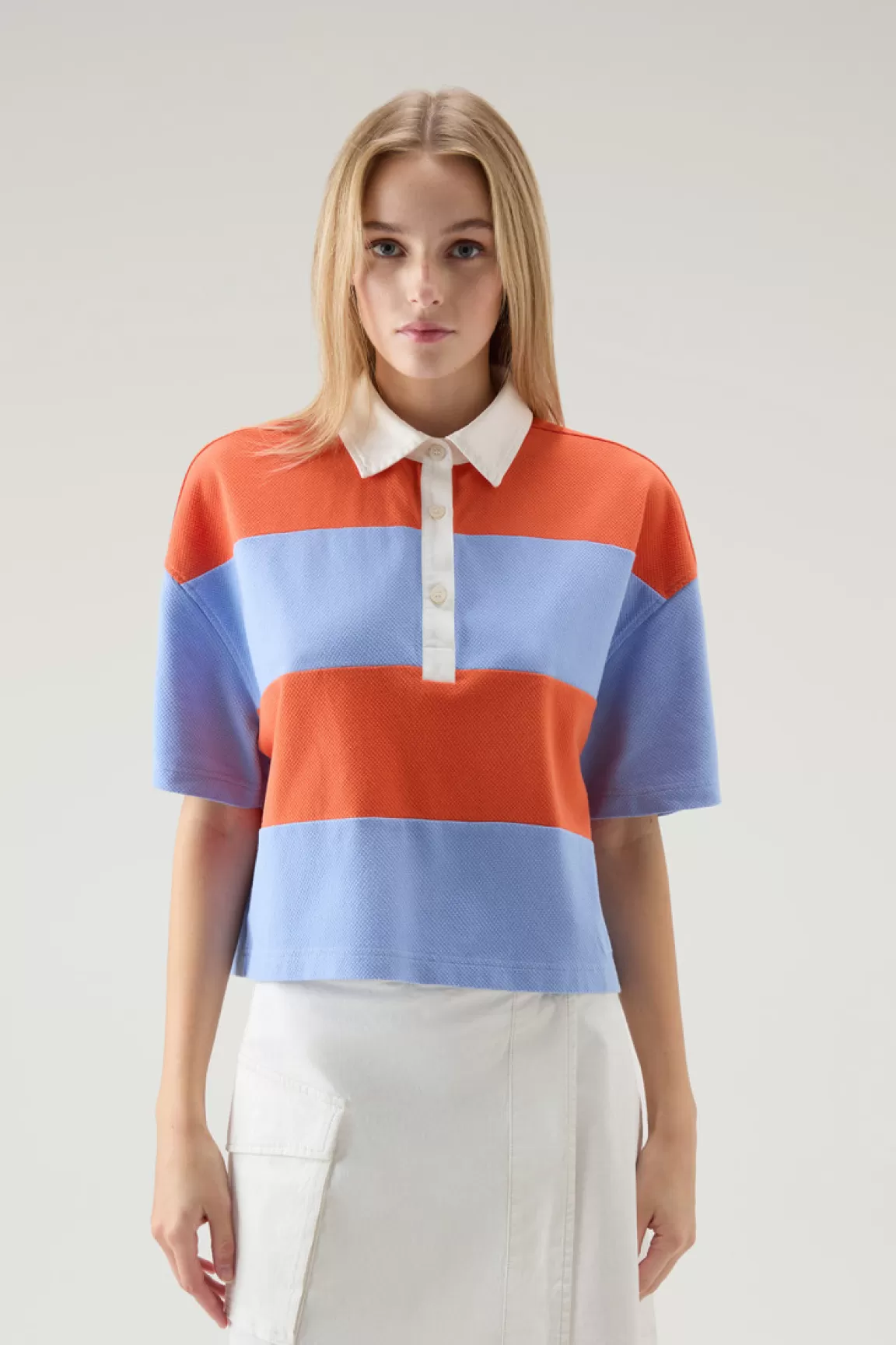 Donna Woolrich T-shirt e polo>Polo In Piquet Di Puro Cotone A Righe