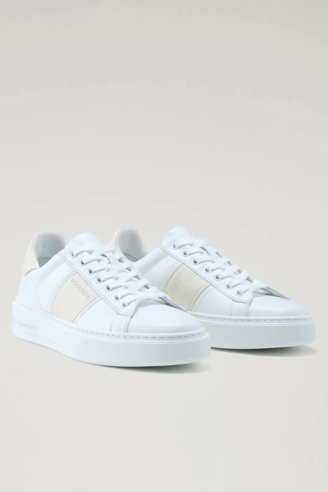 Donna Woolrich Sneakers>Sneakers Classic Court In Pelle Con Banda A Contrasto