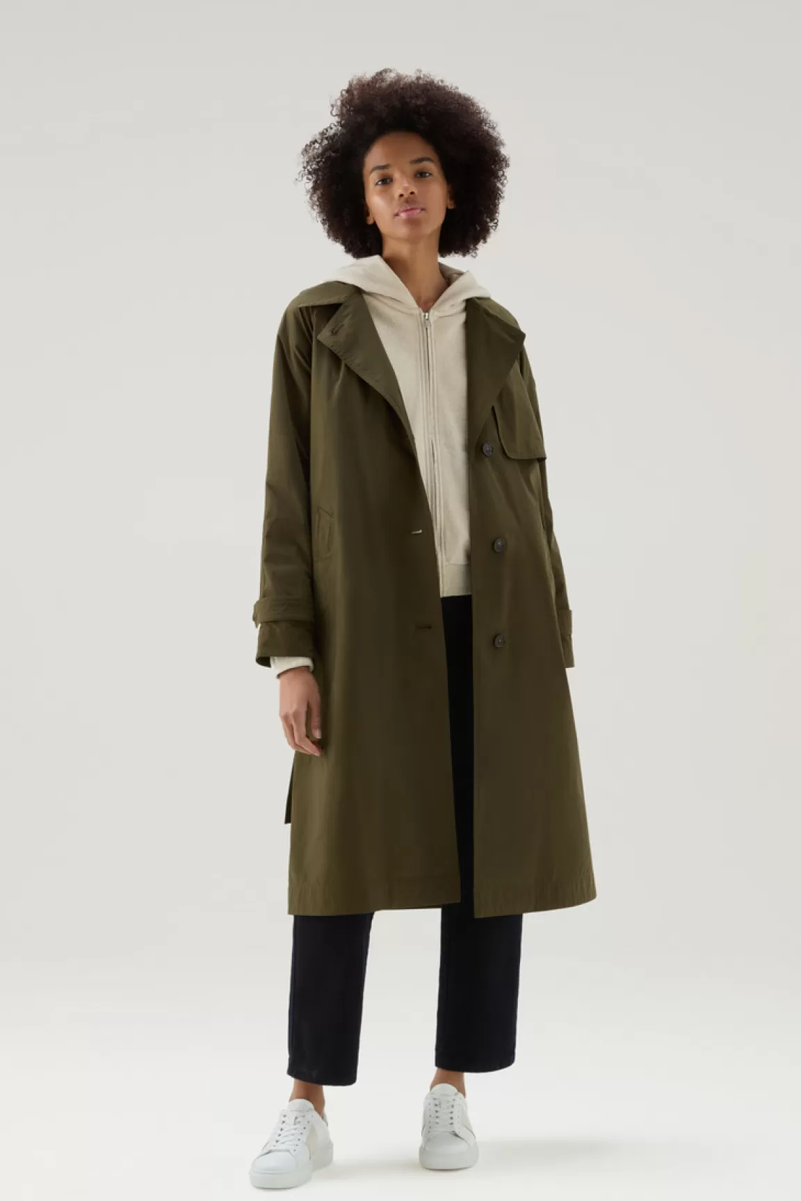 Donna Woolrich Cappotti>Trench In Tessuto Urban Touch Con Cintura