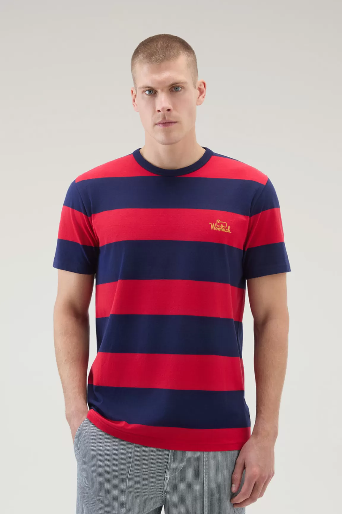 Uomo Woolrich T-shirt>T-shirt A Righe In Jersey Di Cotone Elasticizzato