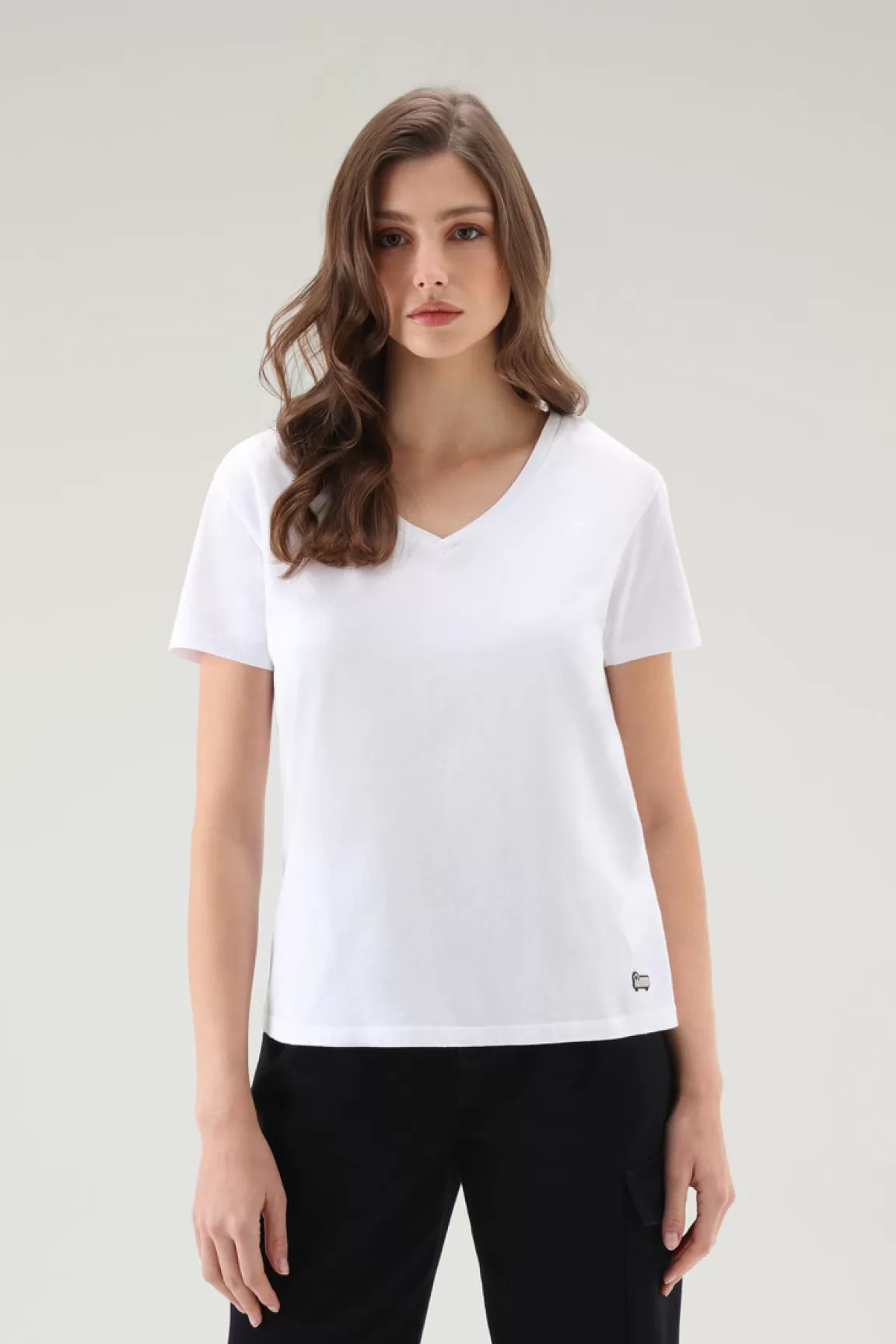 Donna Woolrich T-shirt e polo>T-shirt Con Scollo A V In Puro Cotone