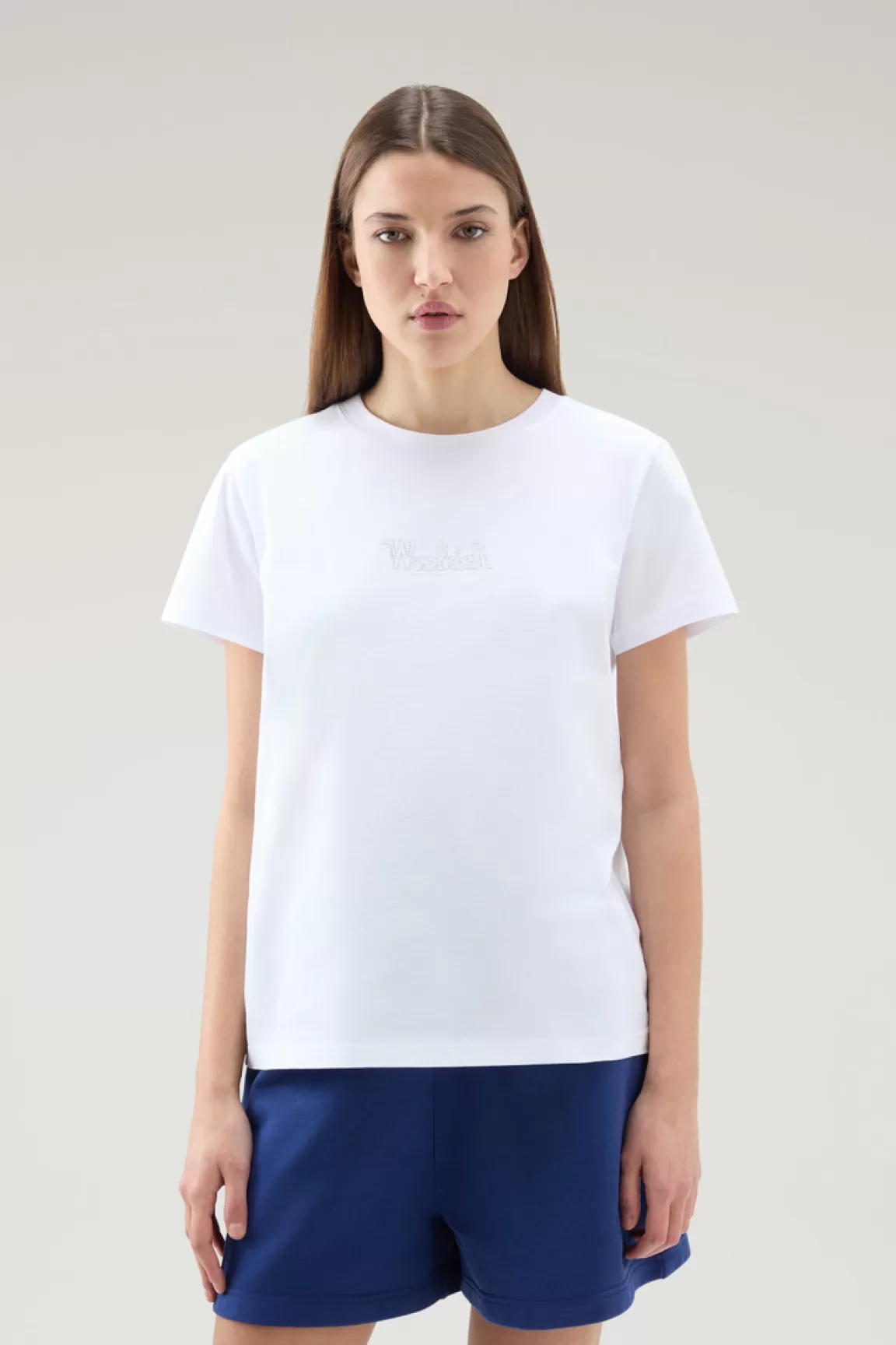 Donna Woolrich T-shirt e polo>T-shirt In Puro Cotone Con Logo Ricamato