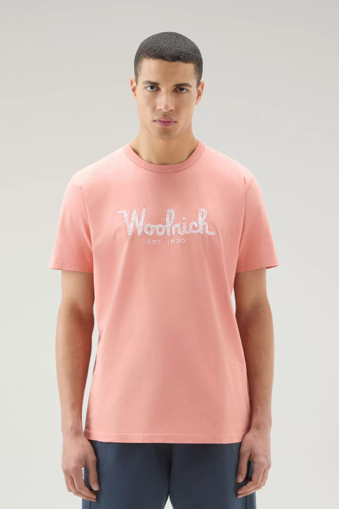 Uomo Woolrich T-shirt>T-shirt In Puro Cotone Con Ricamo