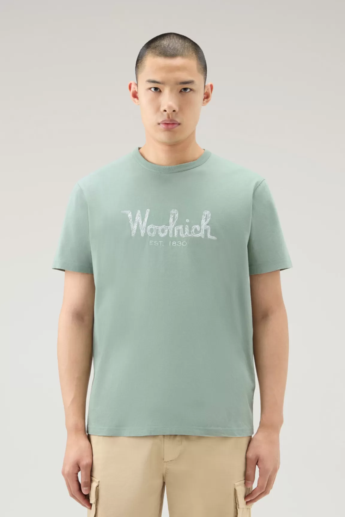 Uomo Woolrich T-shirt>T-shirt In Puro Cotone Con Ricamo