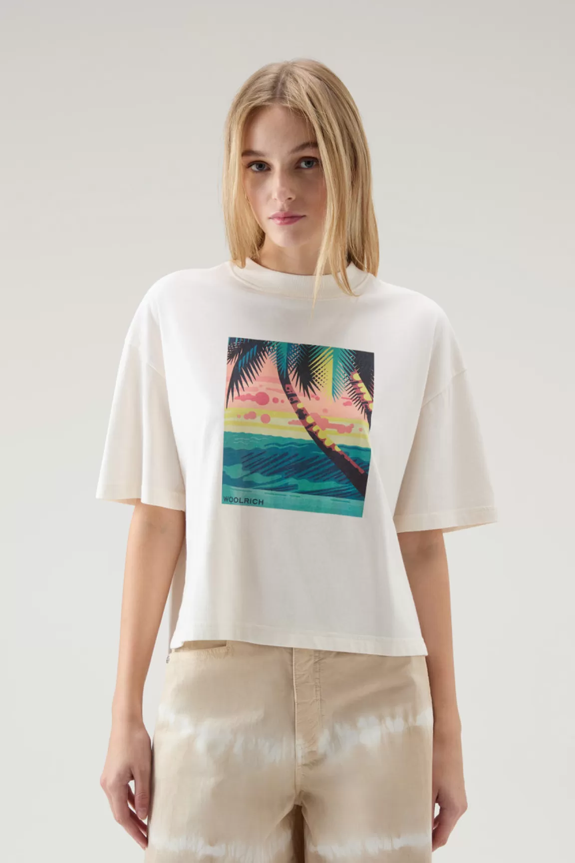 Donna Woolrich T-shirt e polo>T-shirt In Puro Cotone Con Stampa Grafica