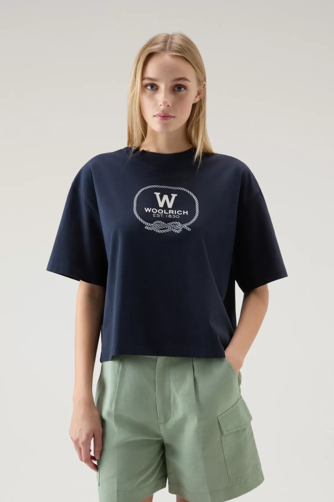 Donna Woolrich T-shirt e polo>T-shirt In Puro Cotone Con Stampa Grafica