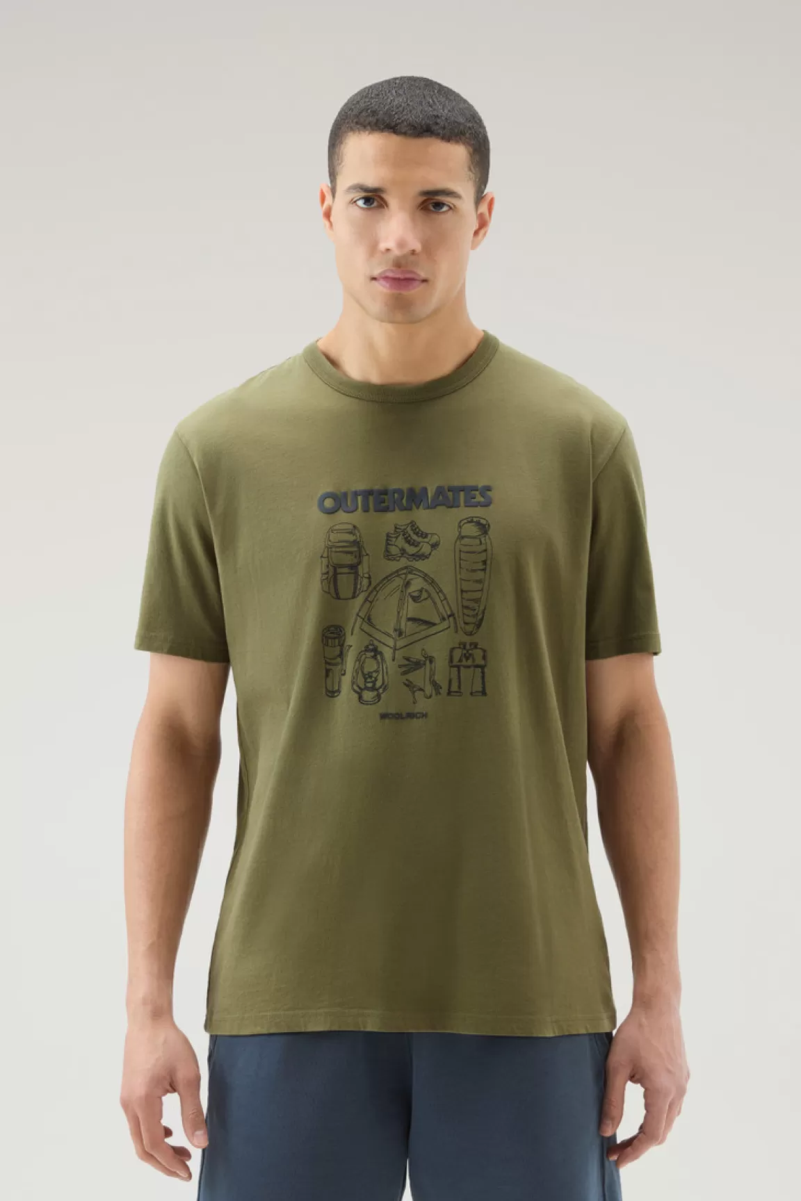 Uomo Woolrich T-shirt>T-shirt In Puro Cotone Con Stampa Outermates