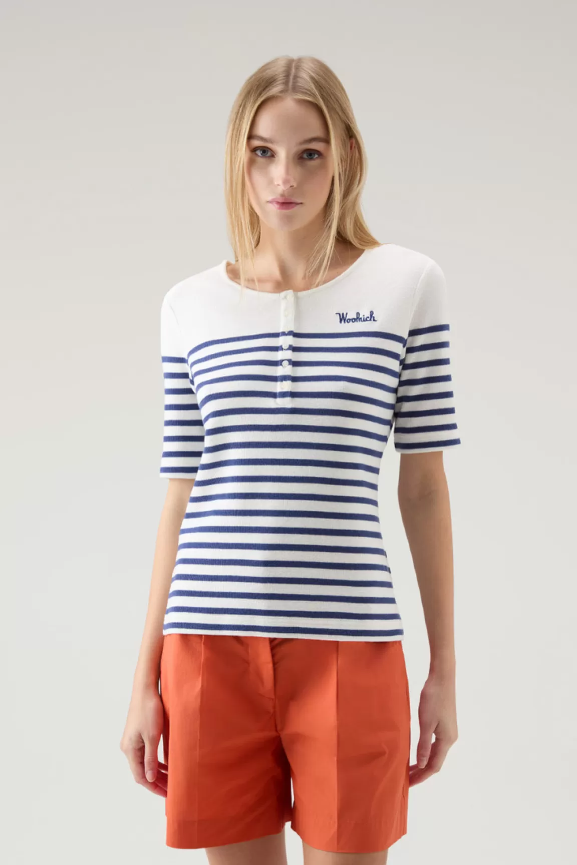 Donna Woolrich T-shirt e polo>T-shirt Serafino In Puro Cotone A Righe